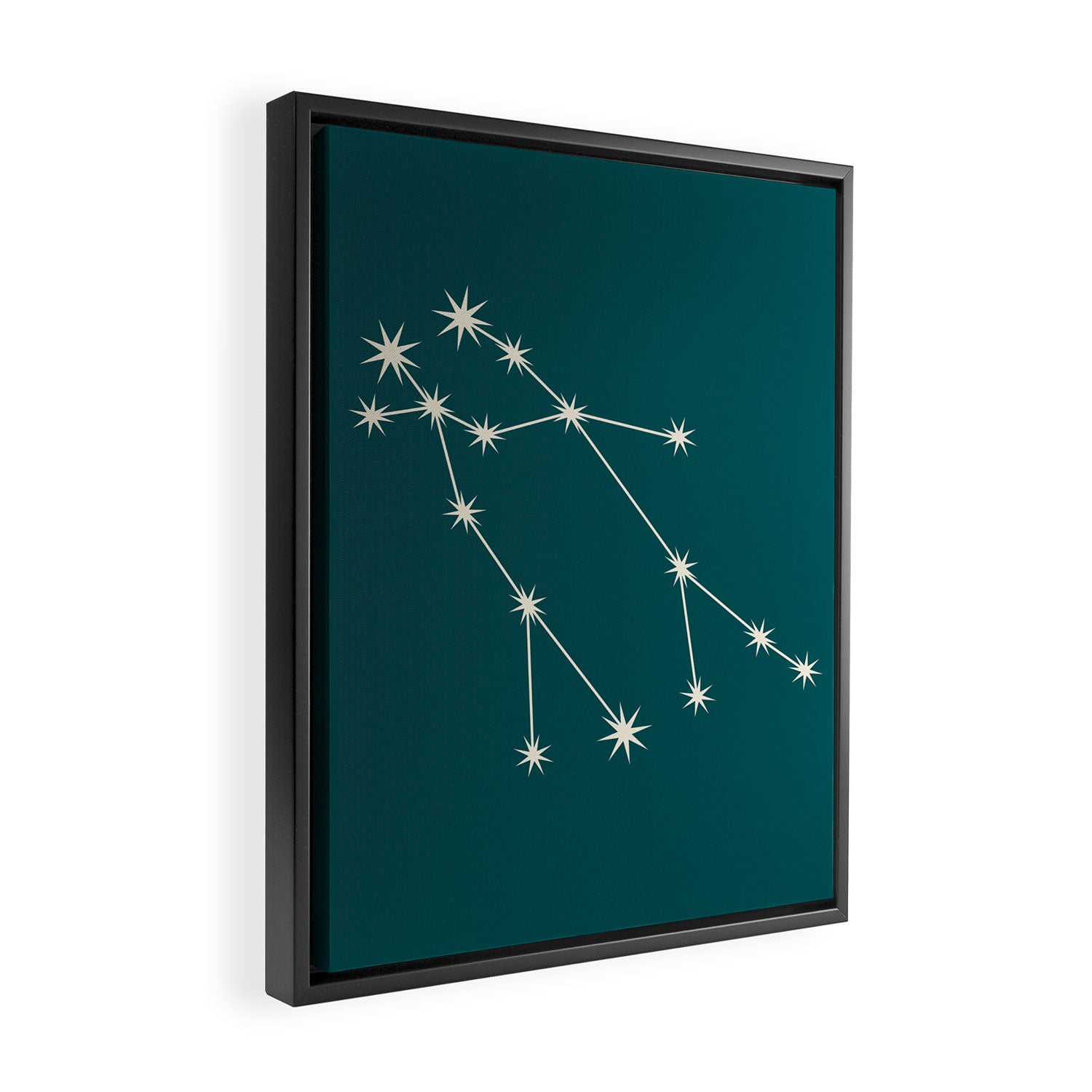Gemini Zodiac Star Constellation Line Art Deep Teal Framed Canvas Print Gallery Image 2