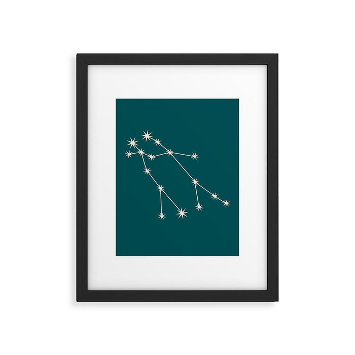 Gemini Zodiac Star Constellation Line Art Deep Teal Framed Art Print Gallery Image 1
