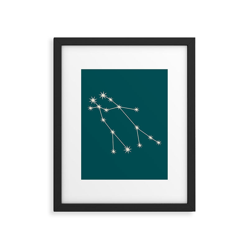 Gemini Zodiac Star Constellation Line Art Deep Teal Framed Art Print Gallery Image 6