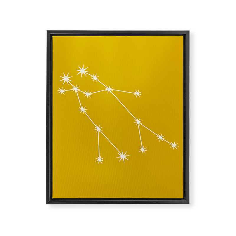 Gemini Zodiac Star Constellation Line Art Golden Yellow Framed Canvas Print Gallery Image 8