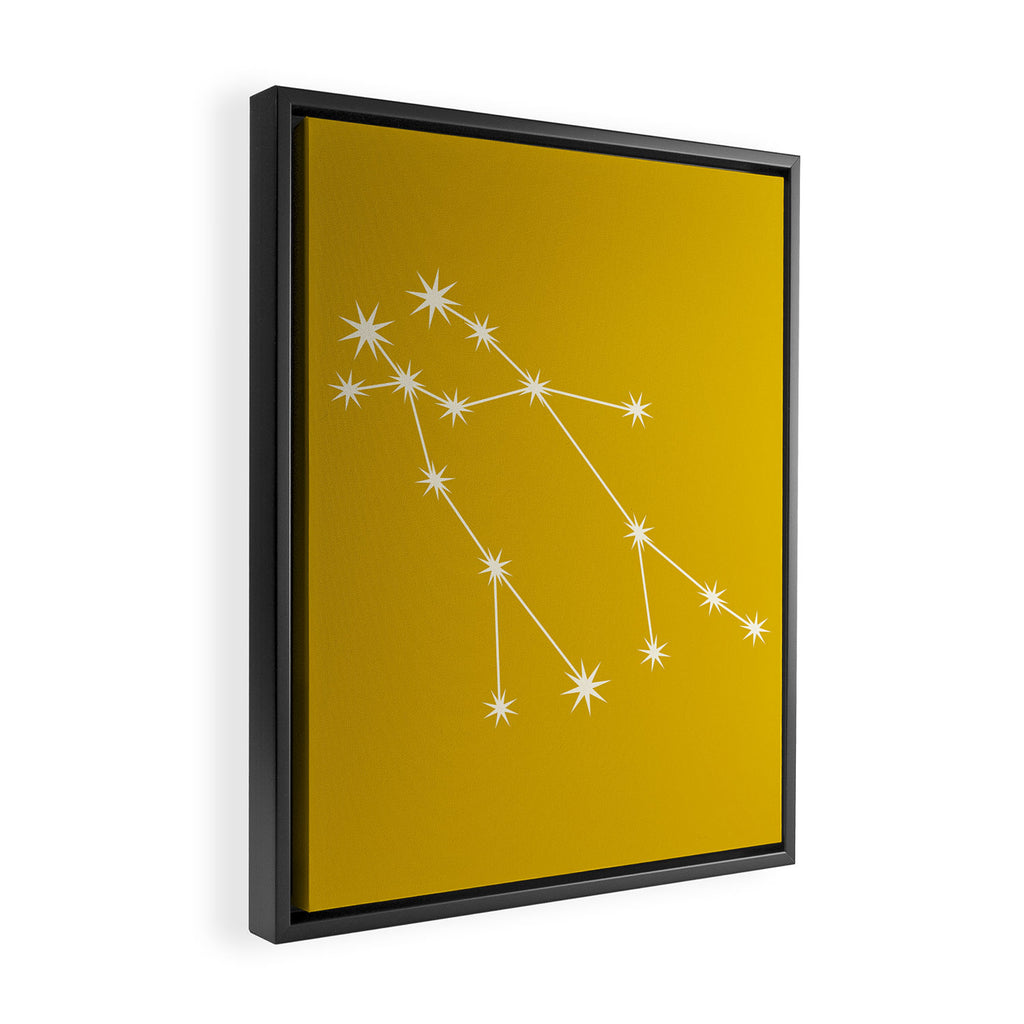 Gemini Zodiac Star Constellation Line Art Golden Yellow Framed Canvas Print Gallery Image 2