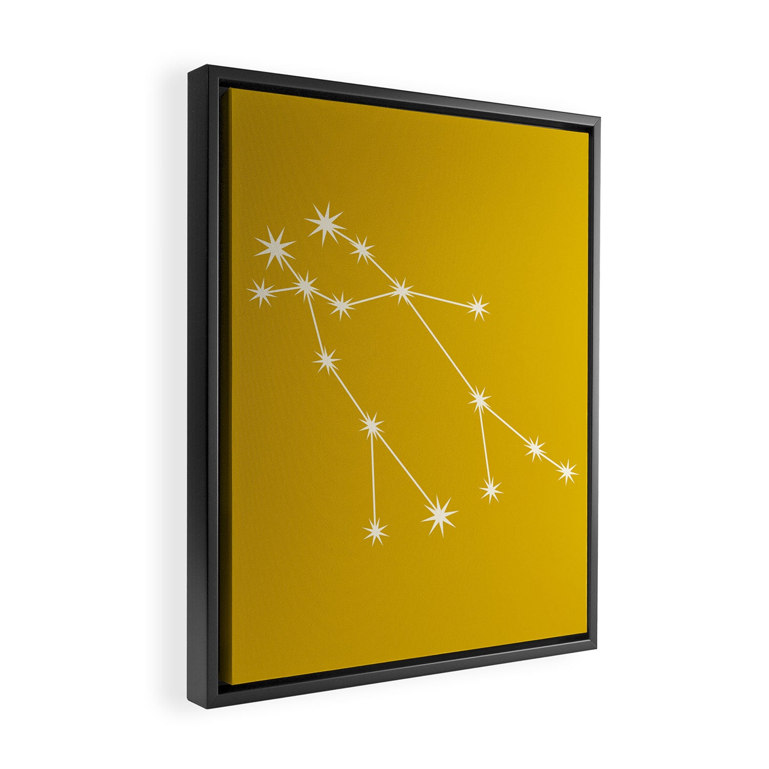 Gemini Zodiac Star Constellation Line Art Golden Yellow Framed Canvas Print Gallery Image 2