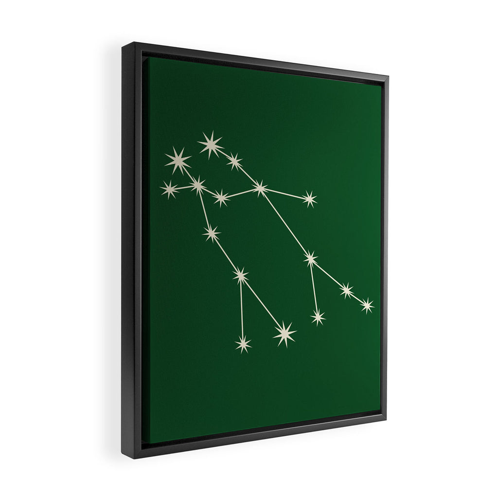 Gemini Zodiac Star Constellation Line Art Green Framed Canvas Print Gallery Image 2