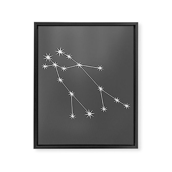 Gemini Zodiac Star Constellation Line Art Grey Framed Canvas Print Gallery Image 1