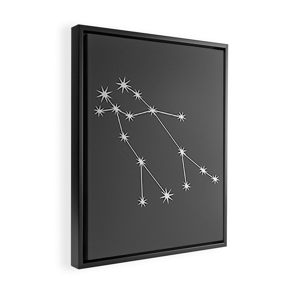 Gemini Zodiac Star Constellation Line Art Grey Framed Canvas Print Gallery Image 2