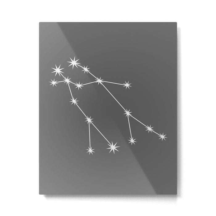 Gemini Zodiac Star Constellation Line Art Grey Metal Print Gallery Image 1