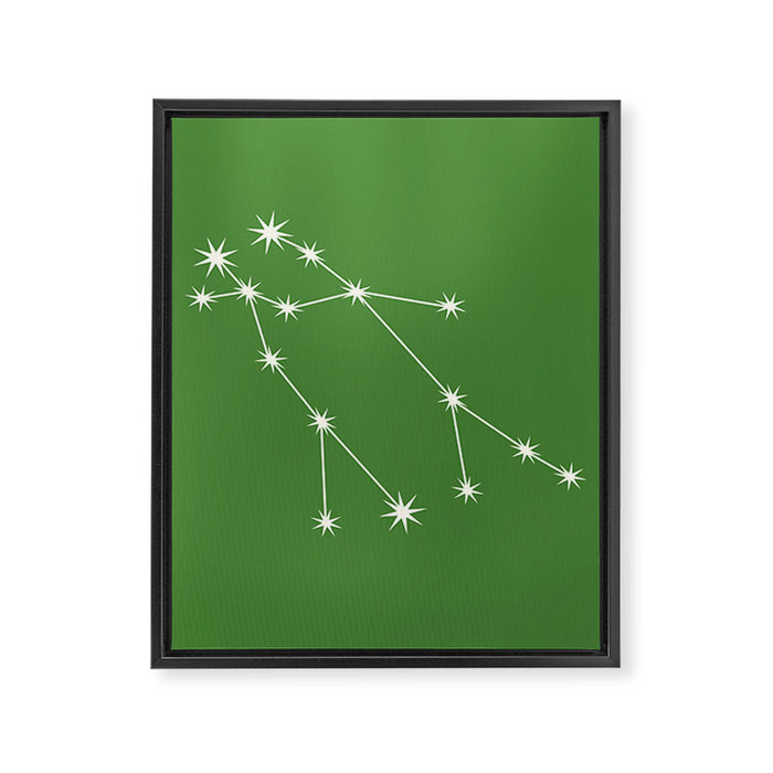 Gemini Zodiac Star Constellation Line Art Kelly Green Framed Canvas Print Gallery Image 1