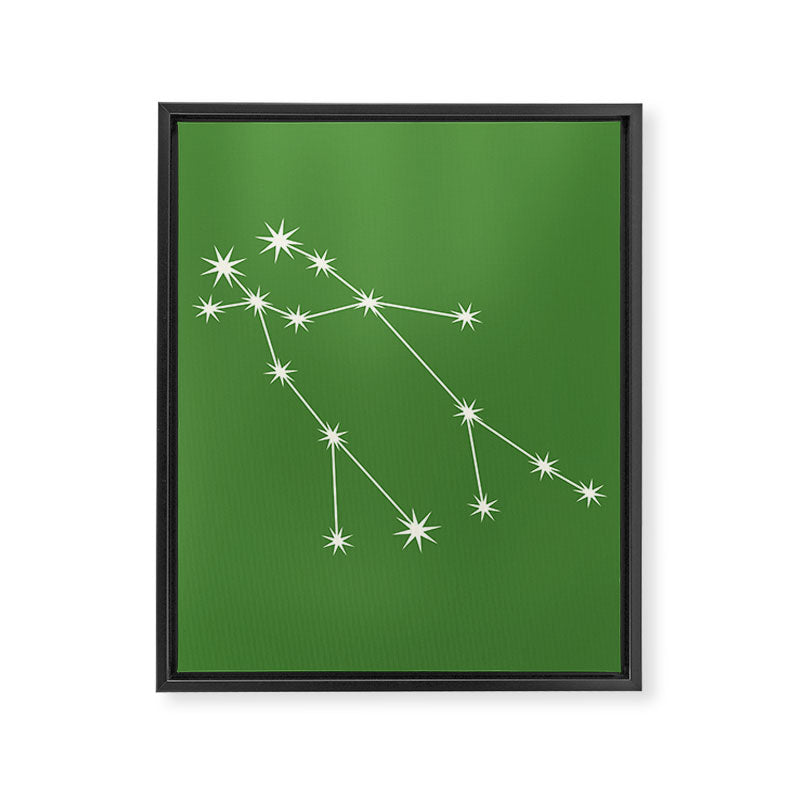 Gemini Zodiac Star Constellation Line Art Kelly Green Framed Canvas Print Gallery Image 8