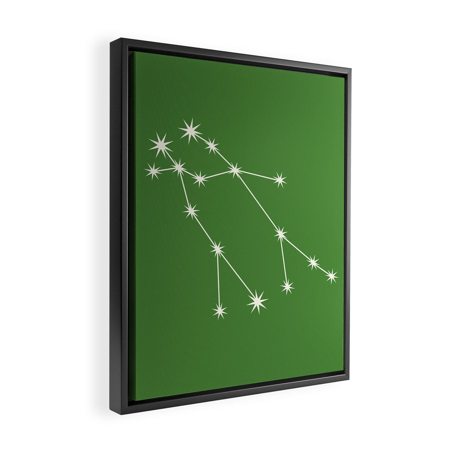 Gemini Zodiac Star Constellation Line Art Kelly Green Framed Canvas Print Gallery Image 2