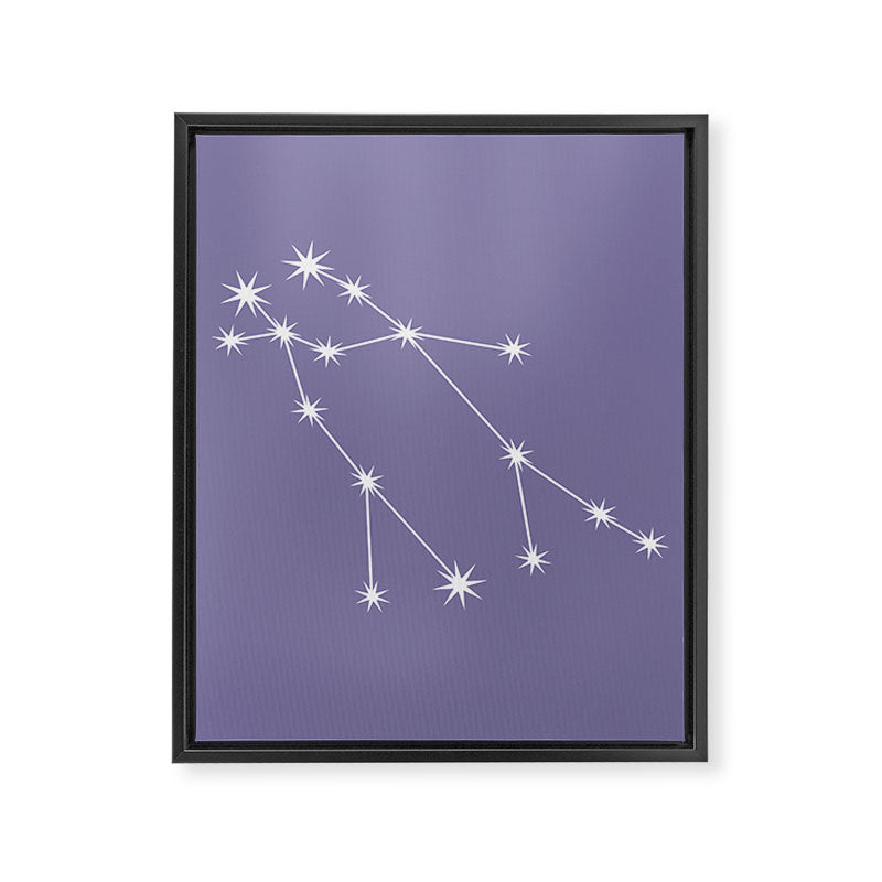 Gemini Zodiac Star Constellation Line Art Lavender Purple Framed Canvas Print Gallery Image 8