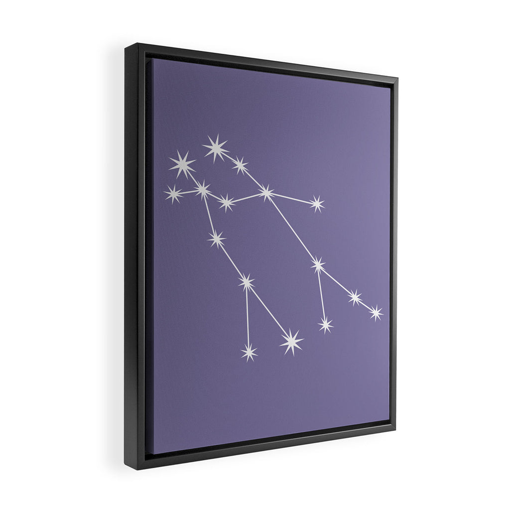 Gemini Zodiac Star Constellation Line Art Lavender Purple Framed Canvas Print Gallery Image 2