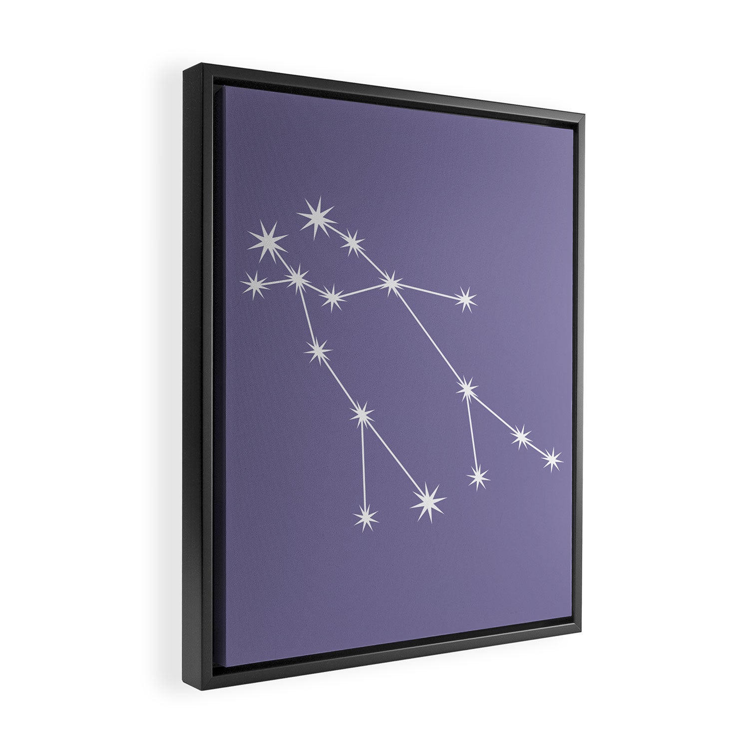 Gemini Zodiac Star Constellation Line Art Lavender Purple Framed Canvas Print Gallery Image 2