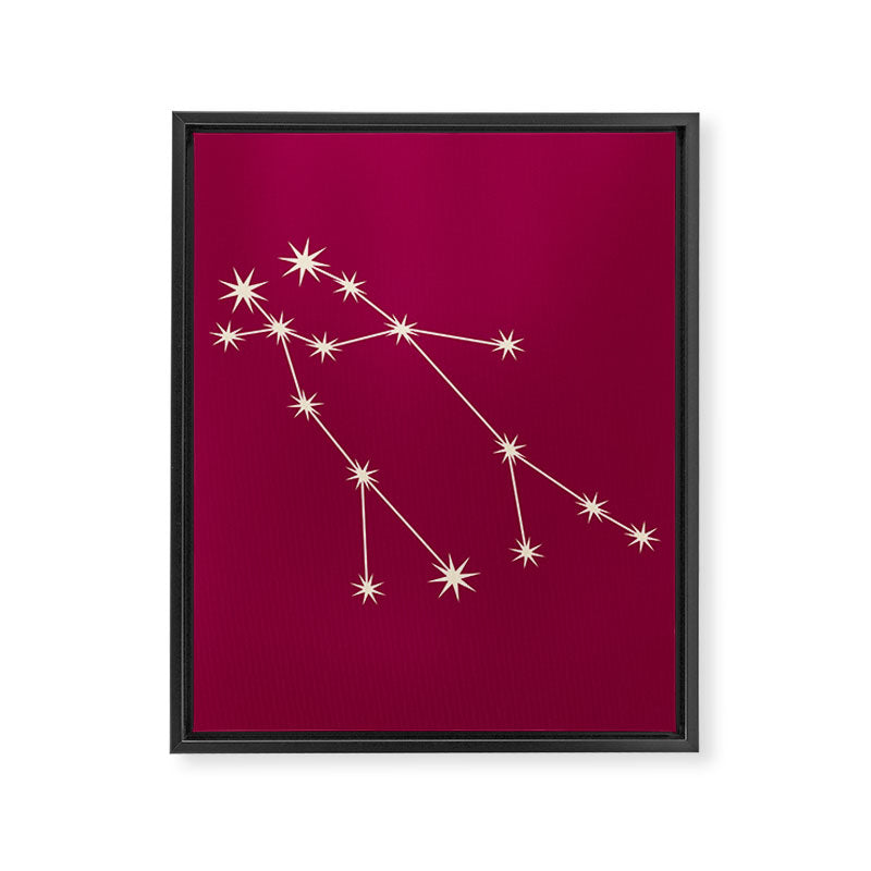 Gemini Zodiac Star Constellation Line Art Magenta Pink Framed Canvas Print Gallery Image 8