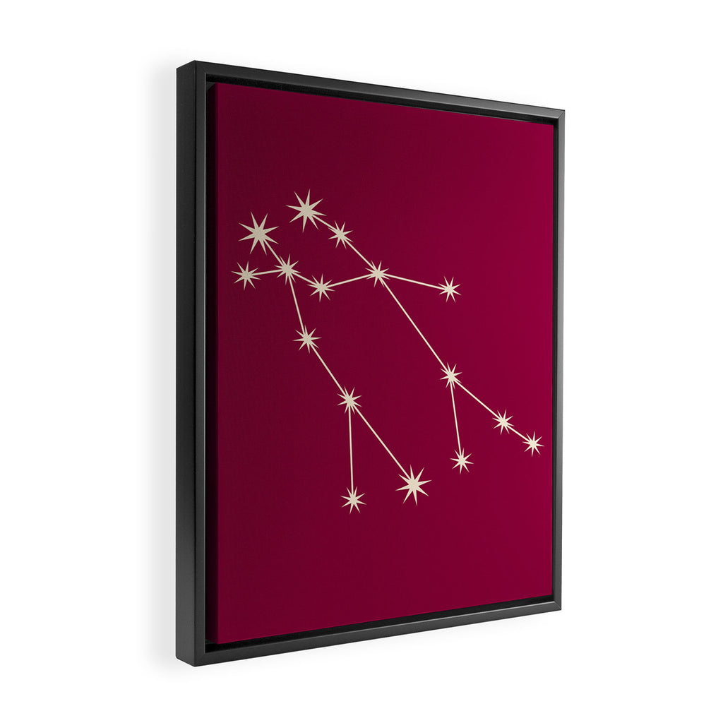 Gemini Zodiac Star Constellation Line Art Magenta Pink Framed Canvas Print Gallery Image 2