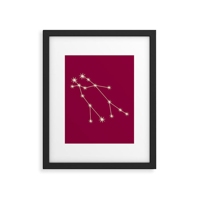 Gemini Zodiac Star Constellation Line Art Magenta Pink Framed Art Print Gallery Image 1