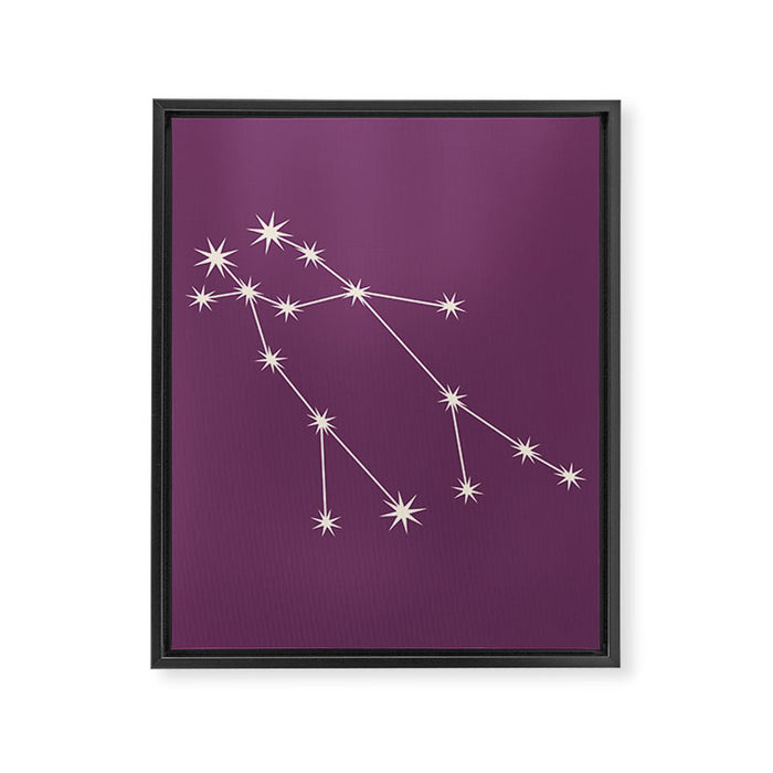 Gemini Zodiac Star Constellation Line Art Mauve Purple Framed Canvas Print Gallery Image 1