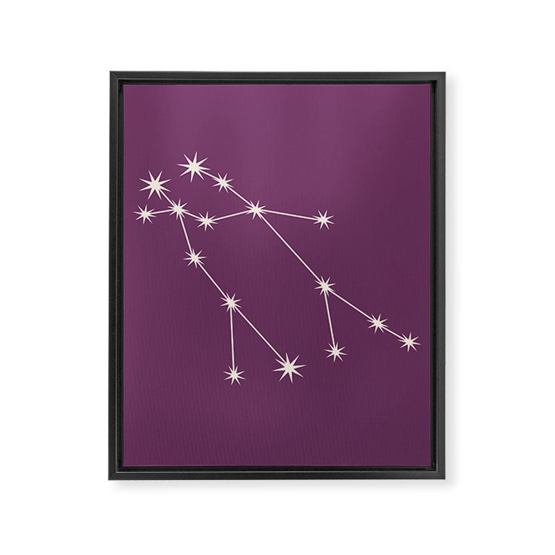 Gemini Zodiac Star Constellation Line Art Mauve Purple Framed Canvas Print Gallery Image 8