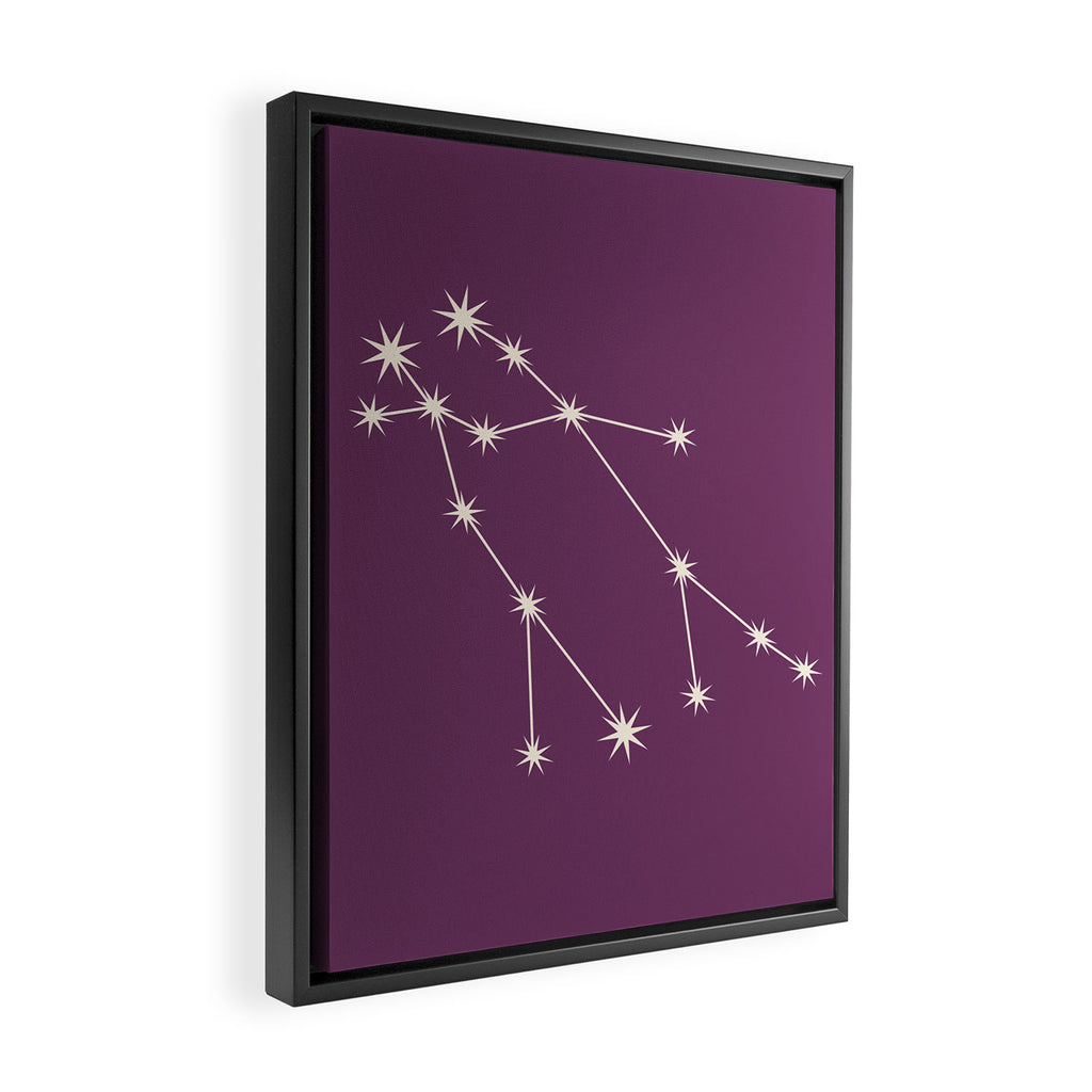 Gemini Zodiac Star Constellation Line Art Mauve Purple Framed Canvas Print Gallery Image 2