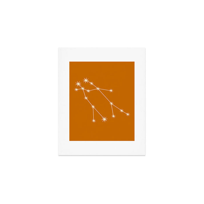 Gemini Zodiac Star Constellation Line Art Orange Art Print Gallery Image 1