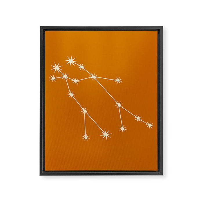 Gemini Zodiac Star Constellation Line Art Orange Framed Canvas Print Gallery Image 1