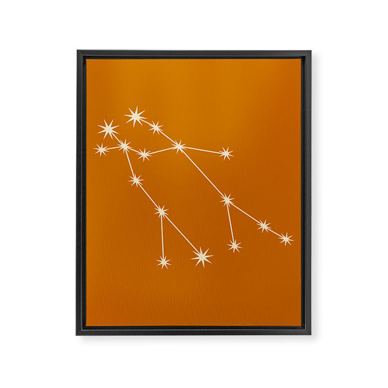 Gemini Zodiac Star Constellation Line Art Orange Framed Canvas Print Gallery Image 8