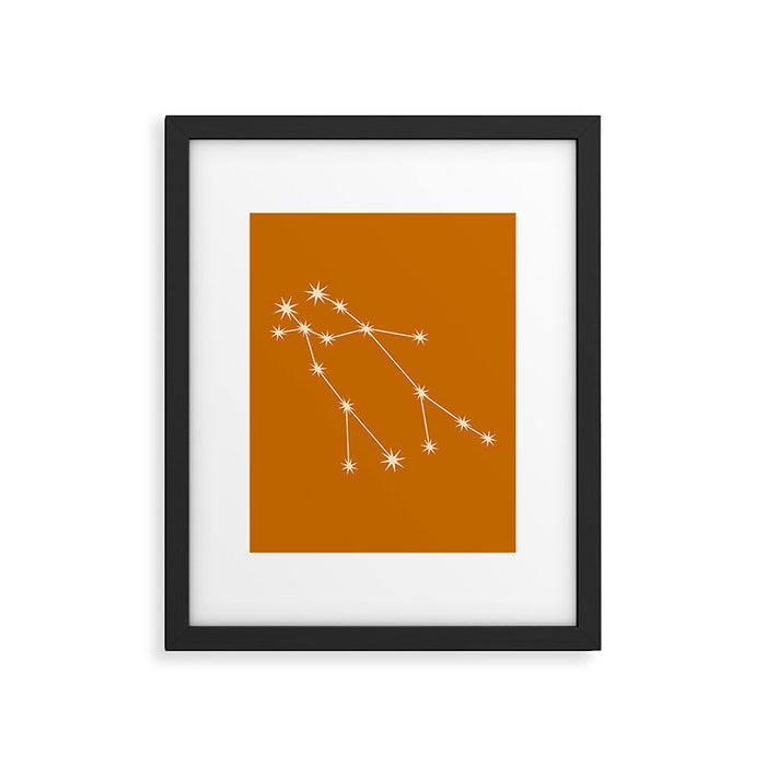 Gemini Zodiac Star Constellation Line Art Orange Framed Art Print Gallery Image 1