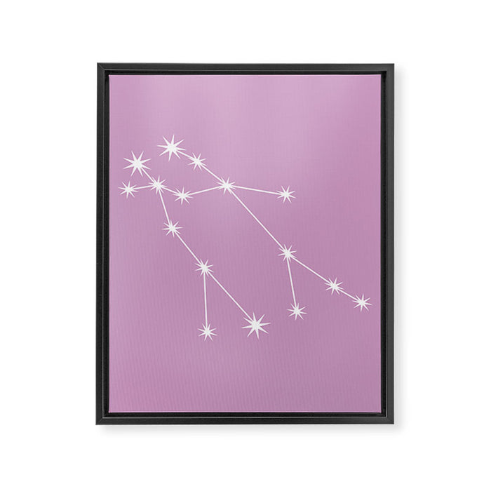 Gemini Zodiac Star Constellation Line Art Pastel Lilac Framed Canvas Print Gallery Image 1