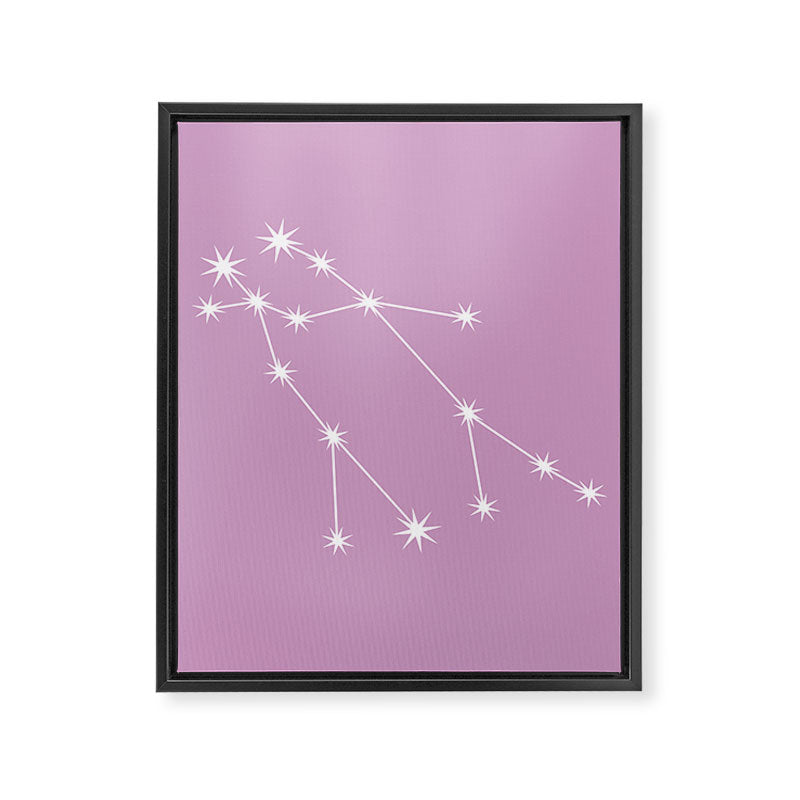 Gemini Zodiac Star Constellation Line Art Pastel Lilac Framed Canvas Print Gallery Image 8