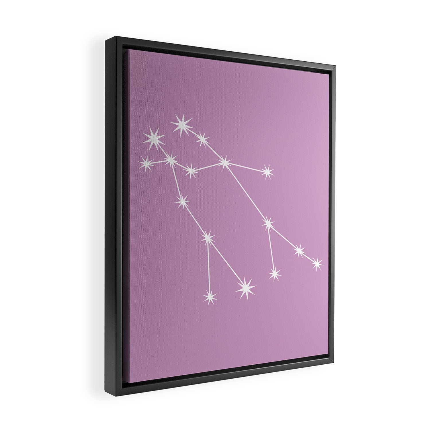 Gemini Zodiac Star Constellation Line Art Pastel Lilac Framed Canvas Print Gallery Image 2