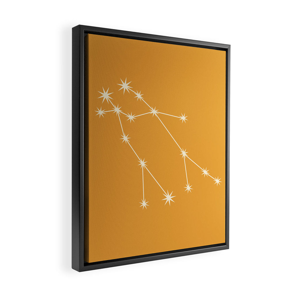 Gemini Zodiac Star Constellation Line Art Peach Orange Framed Canvas Print Gallery Image 2