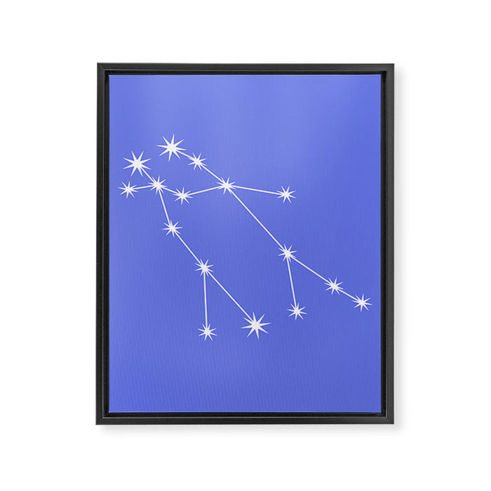 Gemini Zodiac Star Constellation Line Art Periwinkle Purple Framed Canvas Print Gallery Image 1