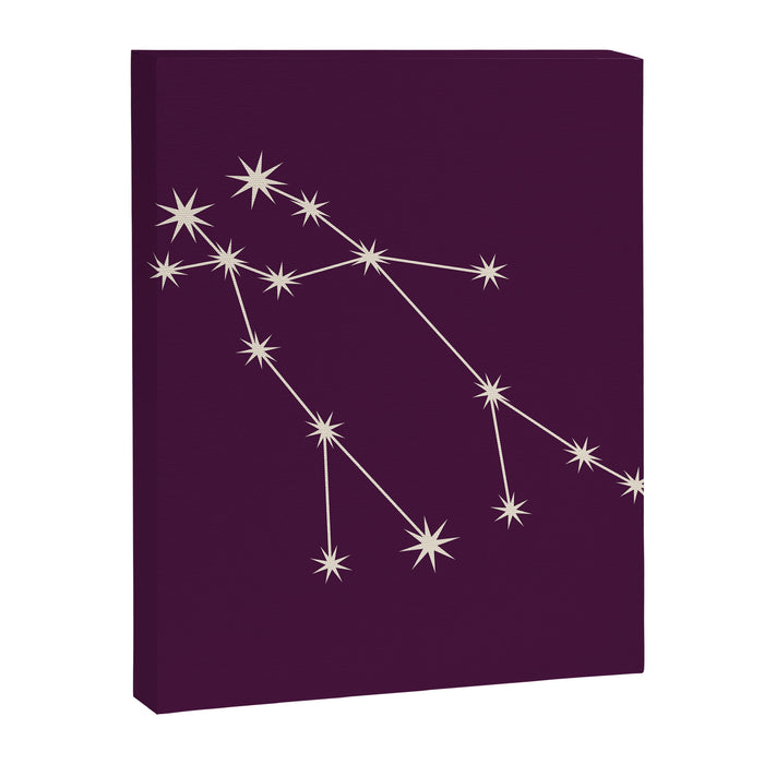Gemini Zodiac Star Constellation Line Art Plum Purple Canvas Print Gallery Image 1
