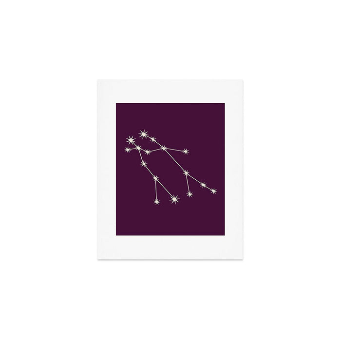 Gemini Zodiac Star Constellation Line Art Plum Purple Art Print Gallery Image 1