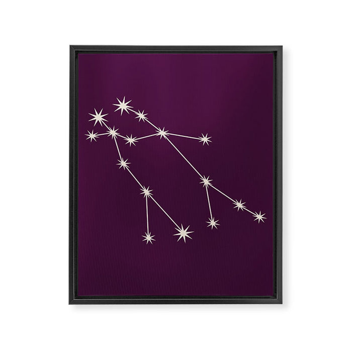 Gemini Zodiac Star Constellation Line Art Plum Purple Framed Canvas Print Gallery Image 1