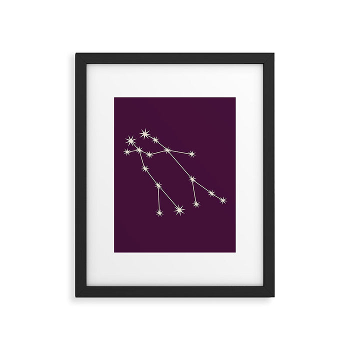 Gemini Zodiac Star Constellation Line Art Plum Purple Framed Art Print Gallery Image 1