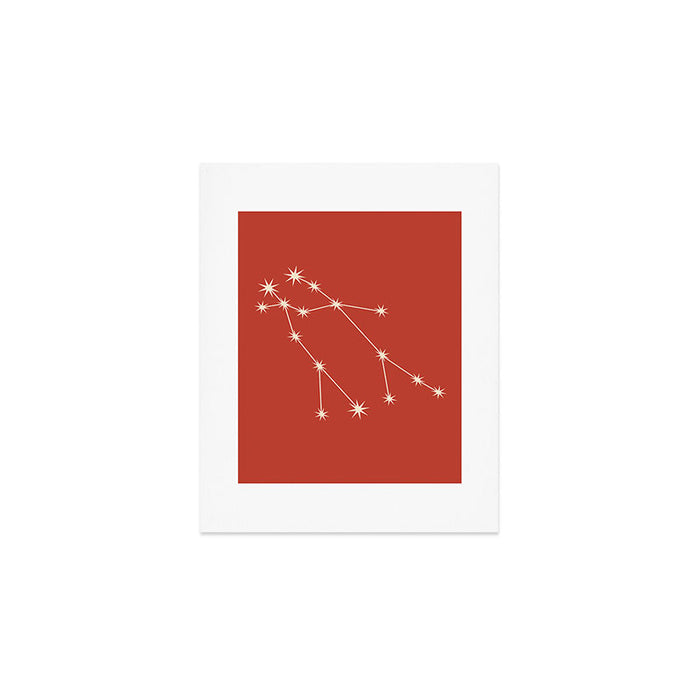 Gemini Zodiac Star Constellation Line Art Red Art Print Gallery Image 1