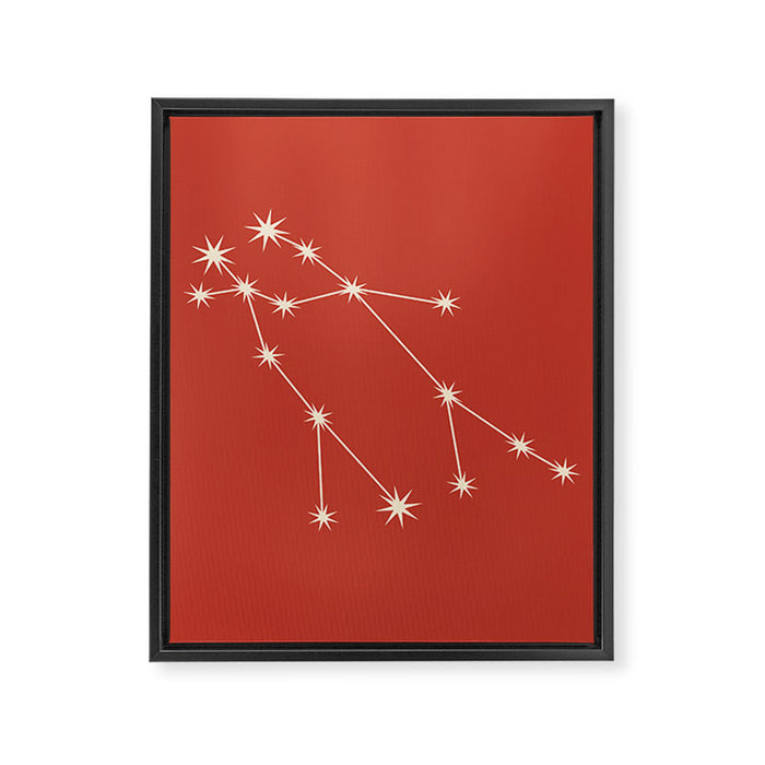 Gemini Zodiac Star Constellation Line Art Red Framed Canvas Print Gallery Image 1