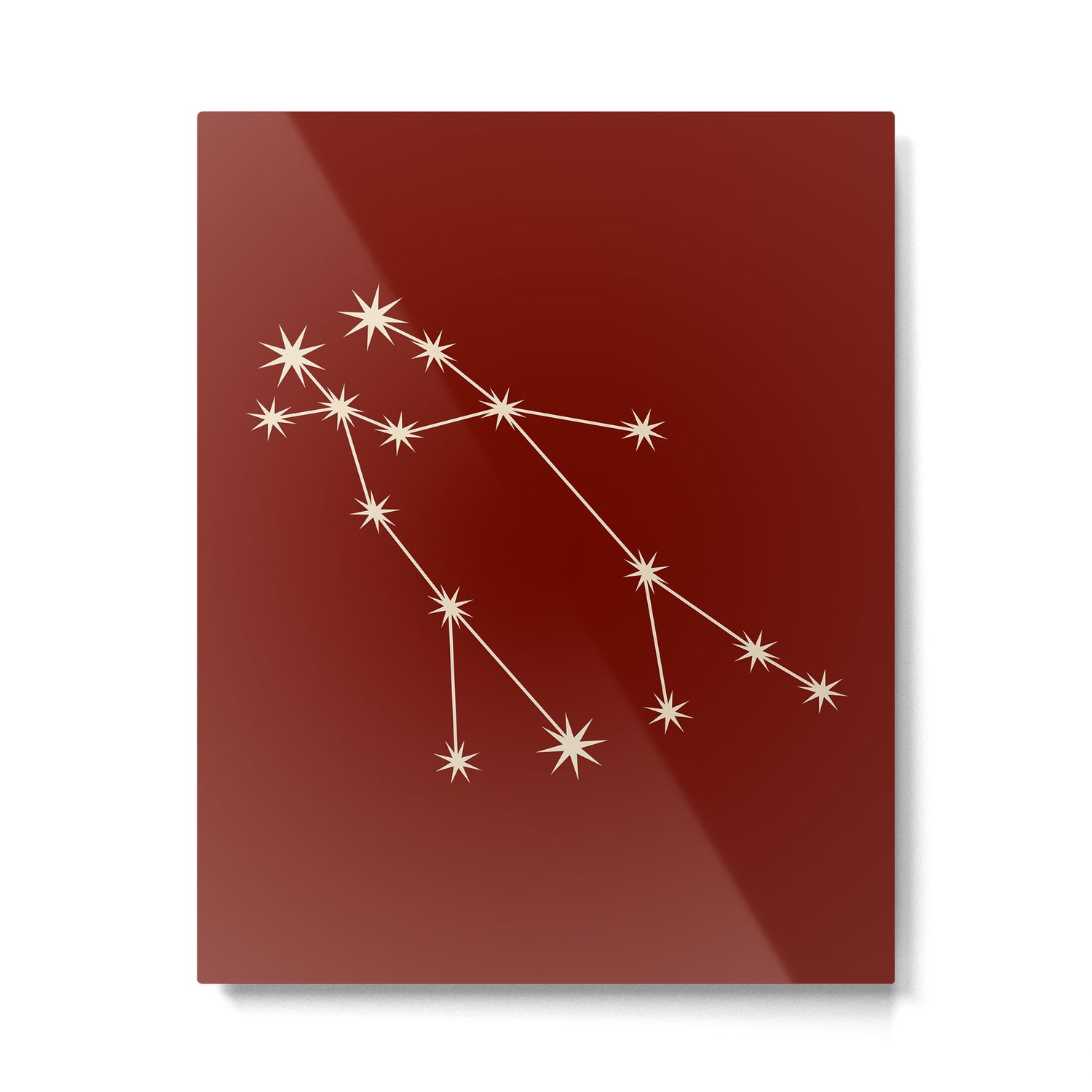 Gemini Zodiac Star Constellation Line Art Ruby Red Metal Print Gallery Image 6