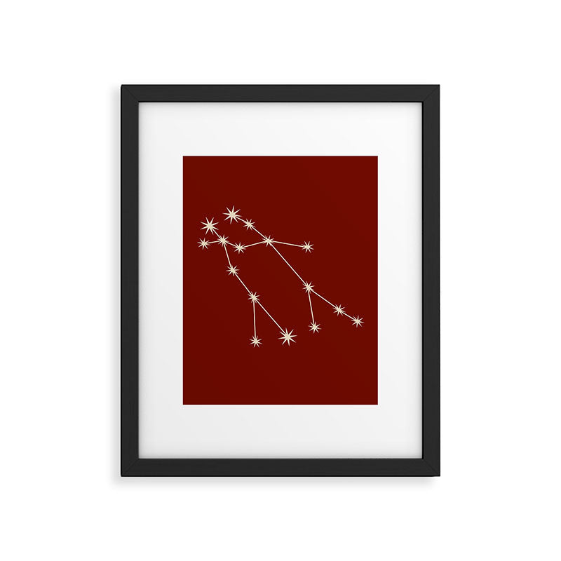 Gemini Zodiac Star Constellation Line Art Ruby Red Framed Art Print Gallery Image 6