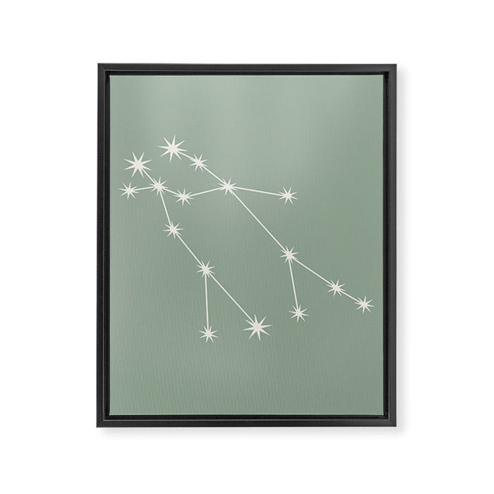 Gemini Zodiac Star Constellation Line Art Soft Sage Framed Canvas Print Gallery Image 1