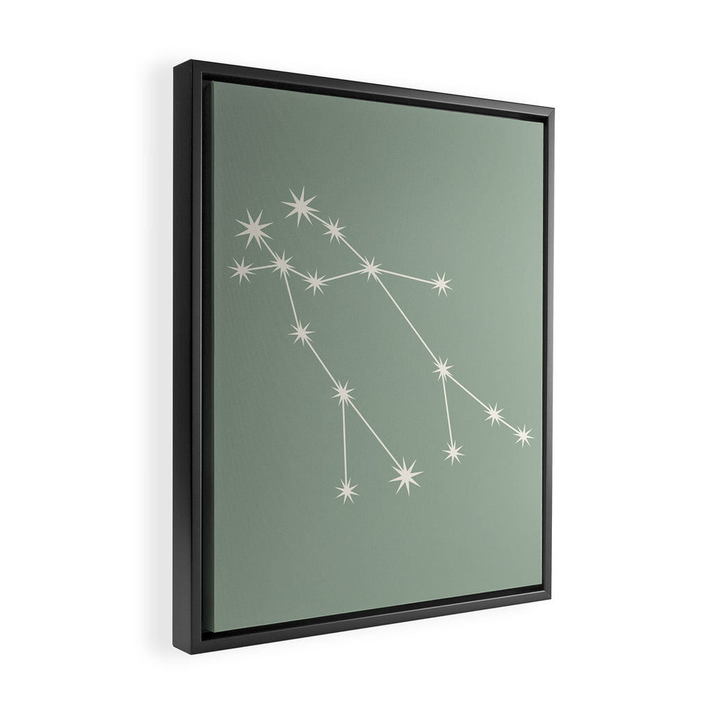 Gemini Zodiac Star Constellation Line Art Soft Sage Framed Canvas Print Gallery Image 2