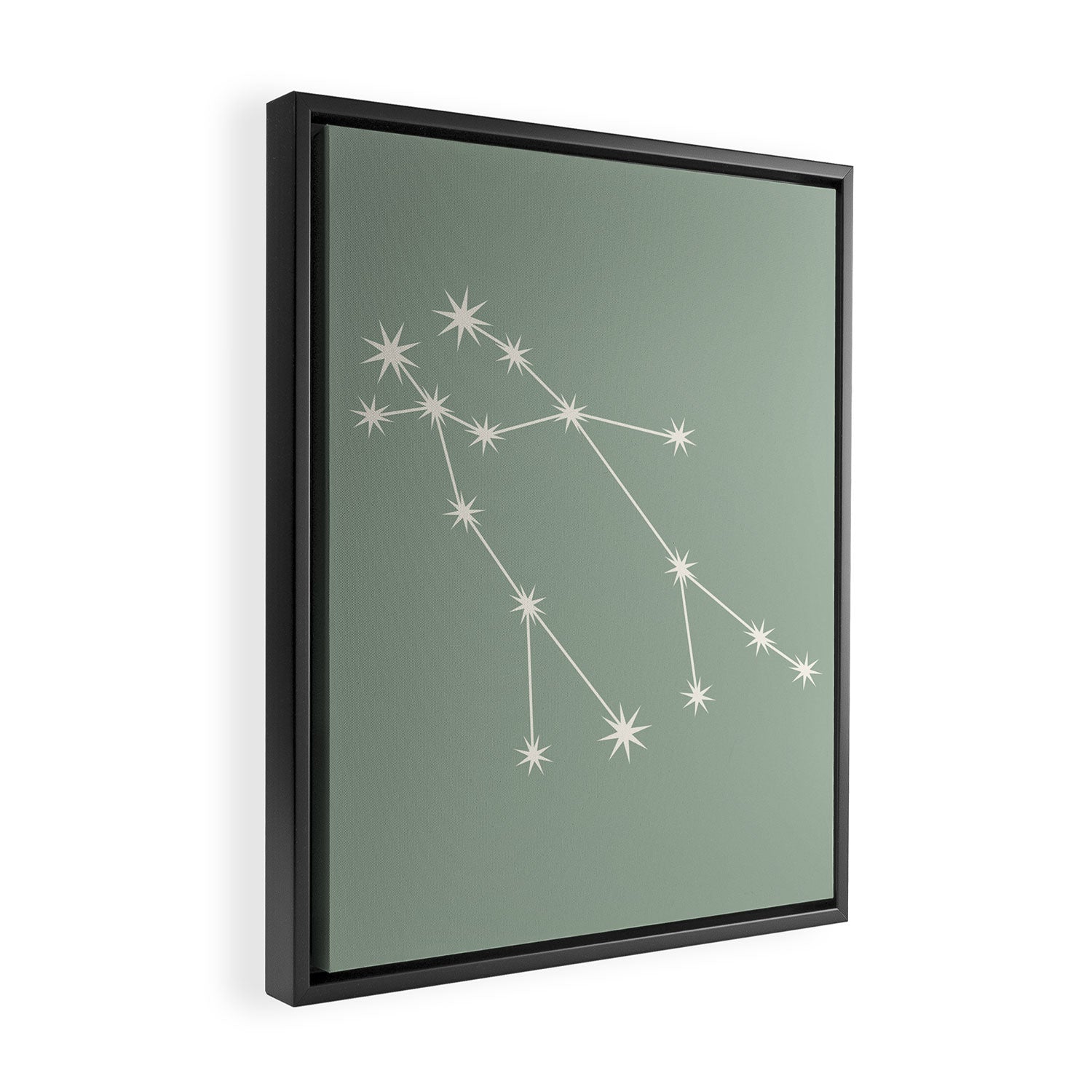 Gemini Zodiac Star Constellation Line Art Soft Sage Framed Canvas Print Gallery Image 2