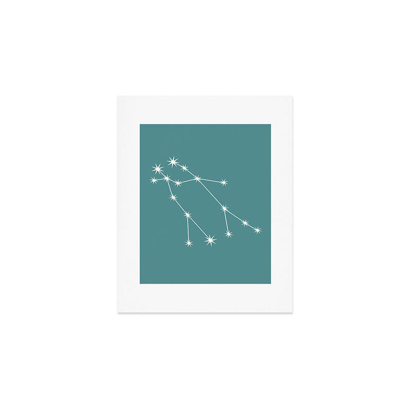 Gemini Zodiac Star Constellation Line Art Teal Art Print Gallery Image 1