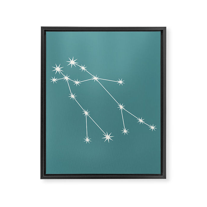 Gemini Zodiac Star Constellation Line Art Teal Framed Canvas Print Gallery Image 1