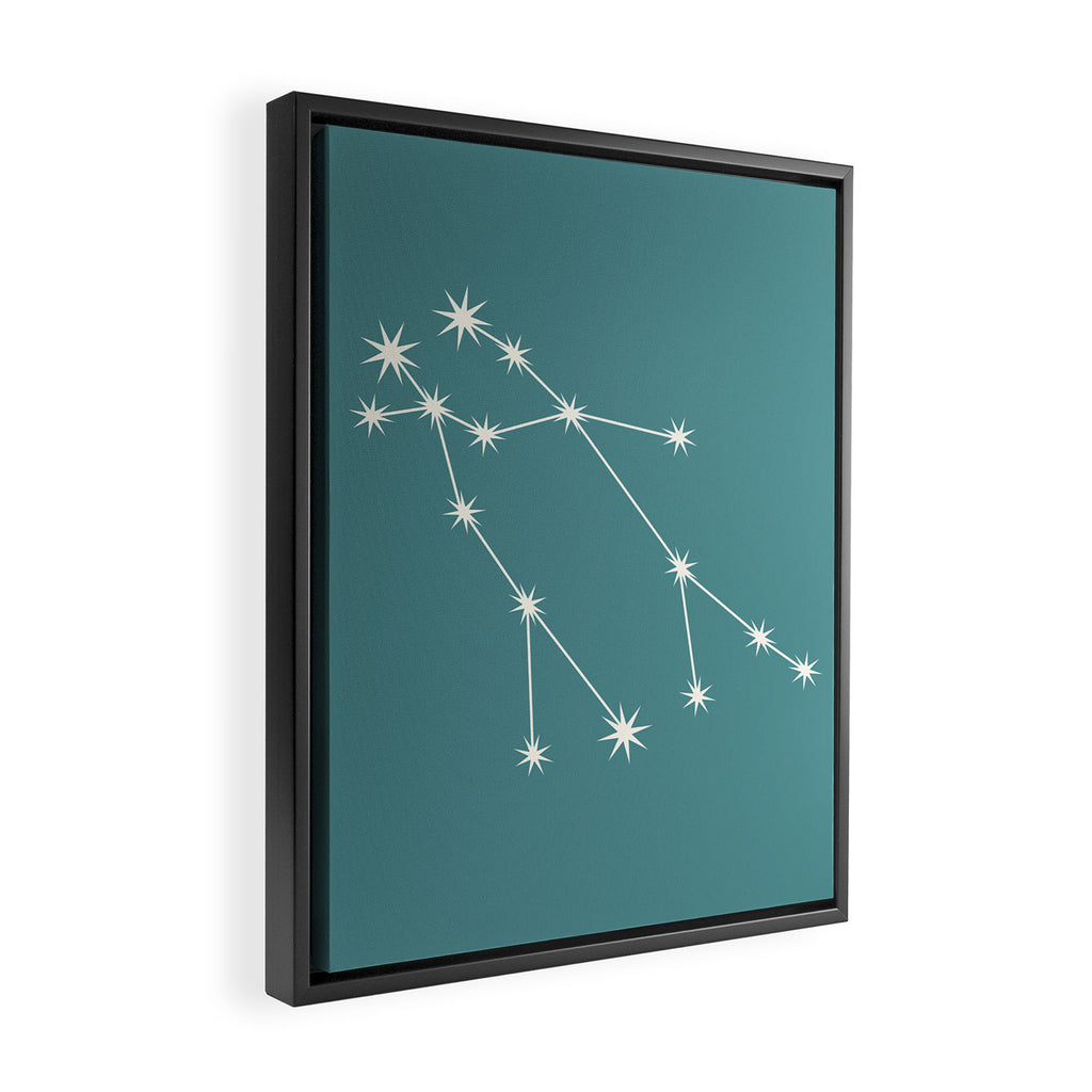 Gemini Zodiac Star Constellation Line Art Teal Framed Canvas Print Gallery Image 2