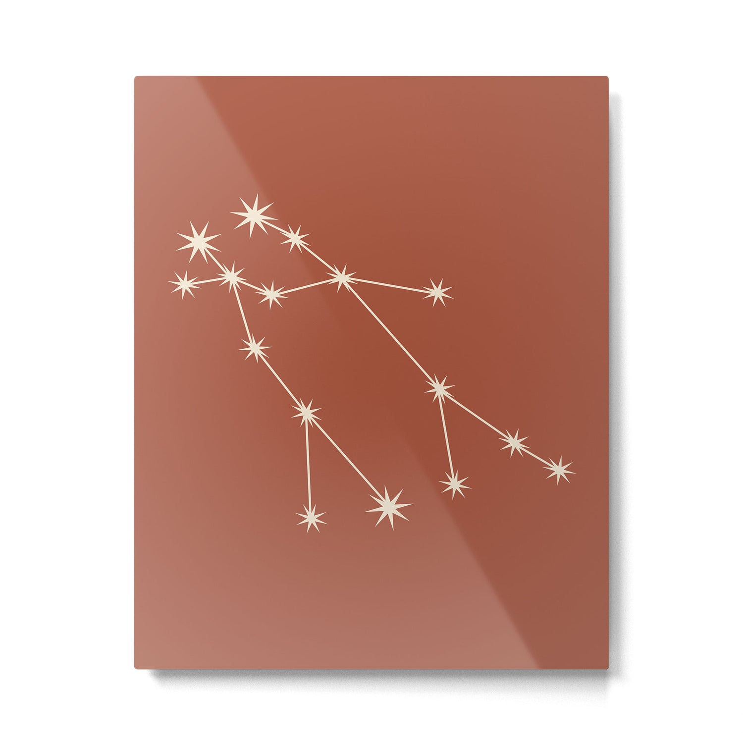 Gemini Zodiac Star Constellation Line Art Terracotta Red Metal Print Gallery Image 6