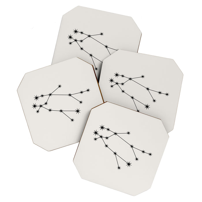 Gemini Zodiac Star Constellation Line Art White Coaster Gallery Image 1