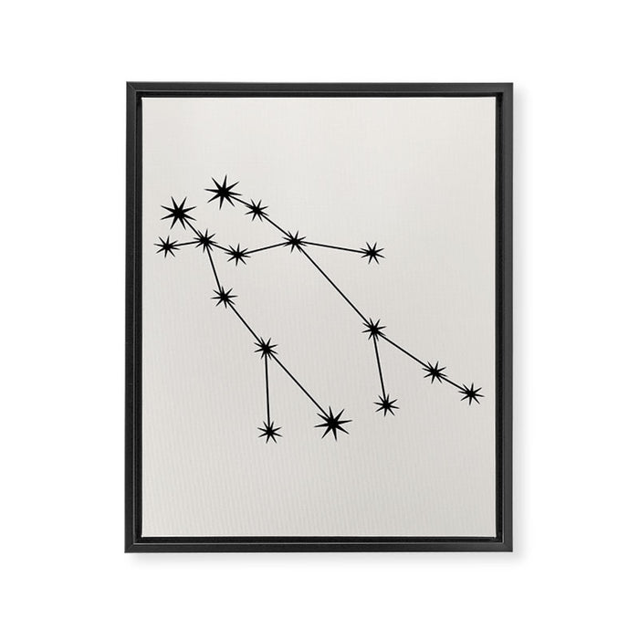 Gemini Zodiac Star Constellation Line Art White Framed Canvas Print Gallery Image 1