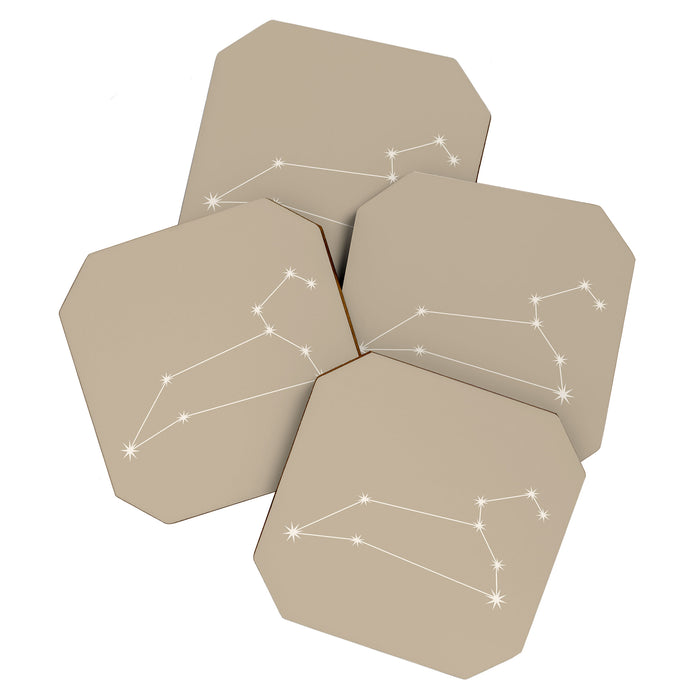 Leo Zodiac Star Constellation Line Art Beige Coaster Gallery Image 1