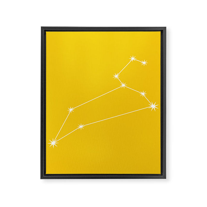 Leo Zodiac Star Constellation Line Art Bright Yellow Framed Canvas Print Gallery Image 1